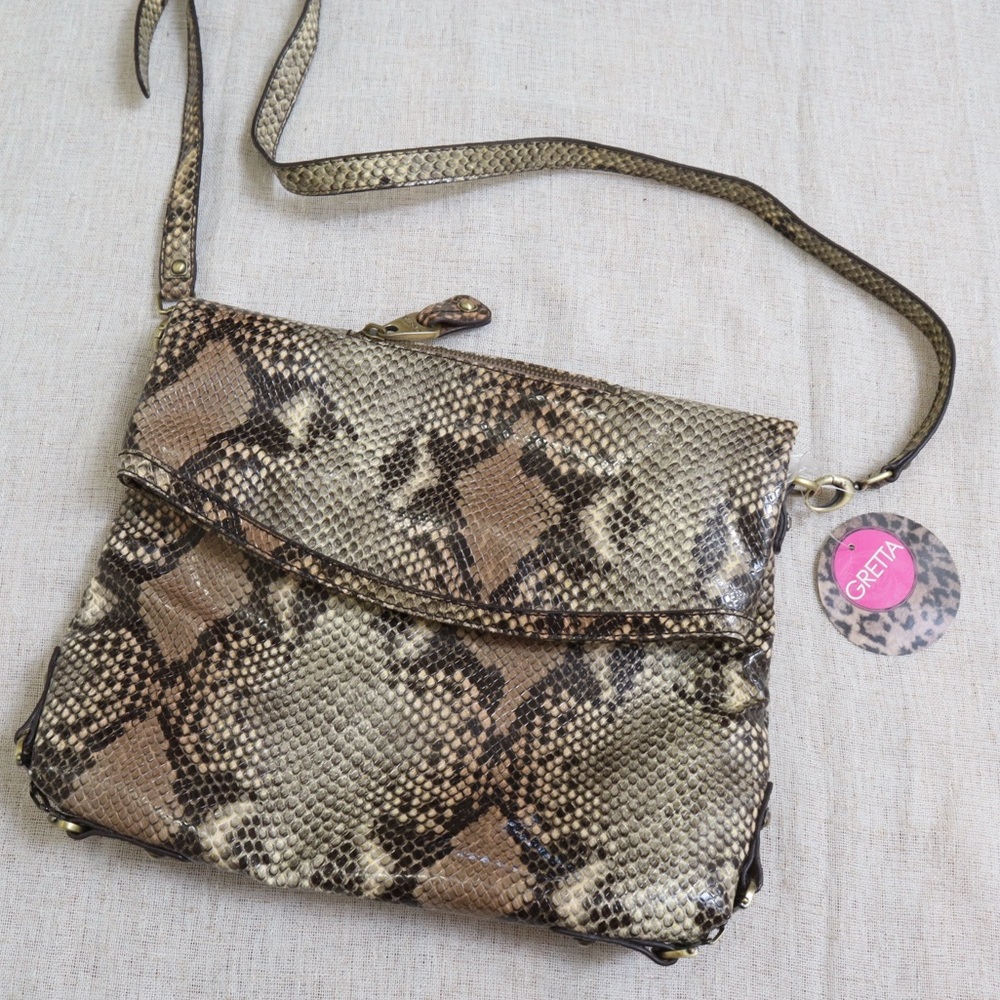 Gretta Large Patent Python Fold Over
Messenger Crossbody